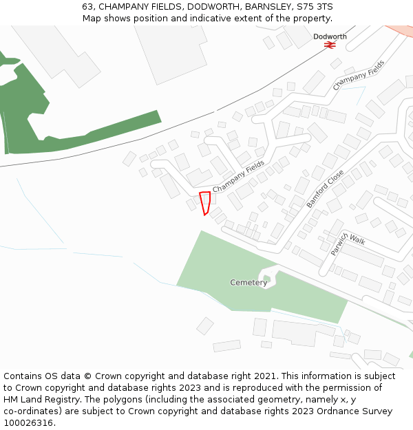 63, CHAMPANY FIELDS, DODWORTH, BARNSLEY, S75 3TS: Location map and indicative extent of plot