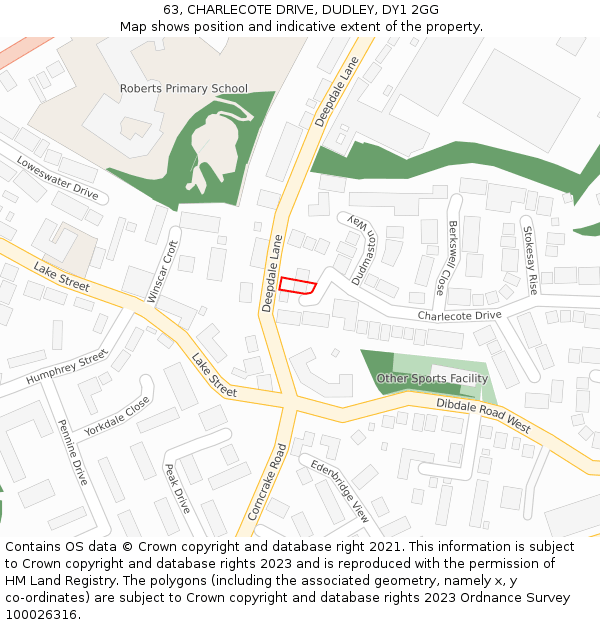 63, CHARLECOTE DRIVE, DUDLEY, DY1 2GG: Location map and indicative extent of plot