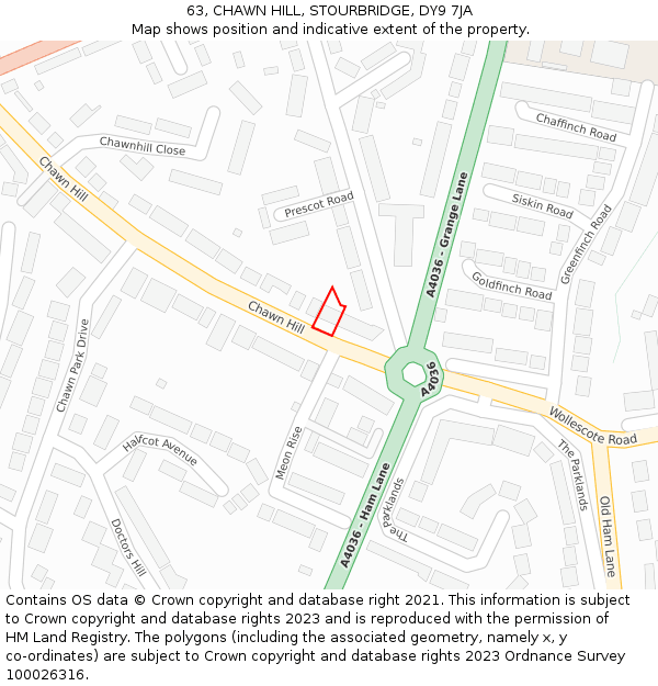 63, CHAWN HILL, STOURBRIDGE, DY9 7JA: Location map and indicative extent of plot