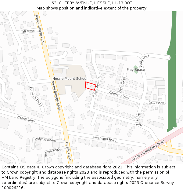 63, CHERRY AVENUE, HESSLE, HU13 0QT: Location map and indicative extent of plot