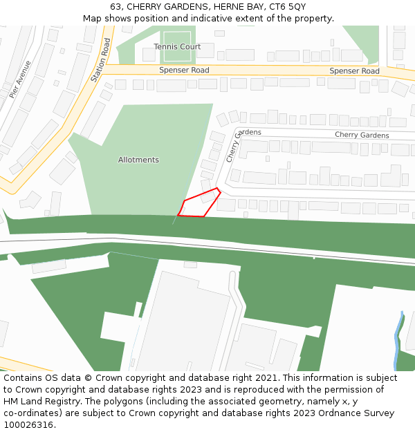 63, CHERRY GARDENS, HERNE BAY, CT6 5QY: Location map and indicative extent of plot