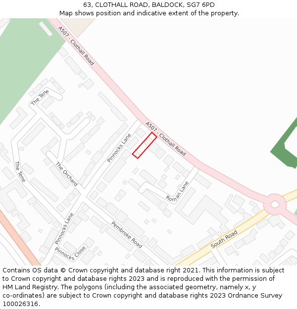 63, CLOTHALL ROAD, BALDOCK, SG7 6PD: Location map and indicative extent of plot