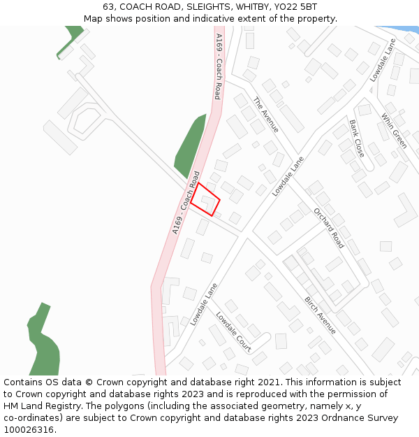 63, COACH ROAD, SLEIGHTS, WHITBY, YO22 5BT: Location map and indicative extent of plot
