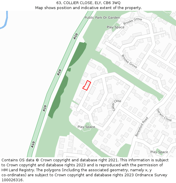 63, COLLIER CLOSE, ELY, CB6 3WQ: Location map and indicative extent of plot
