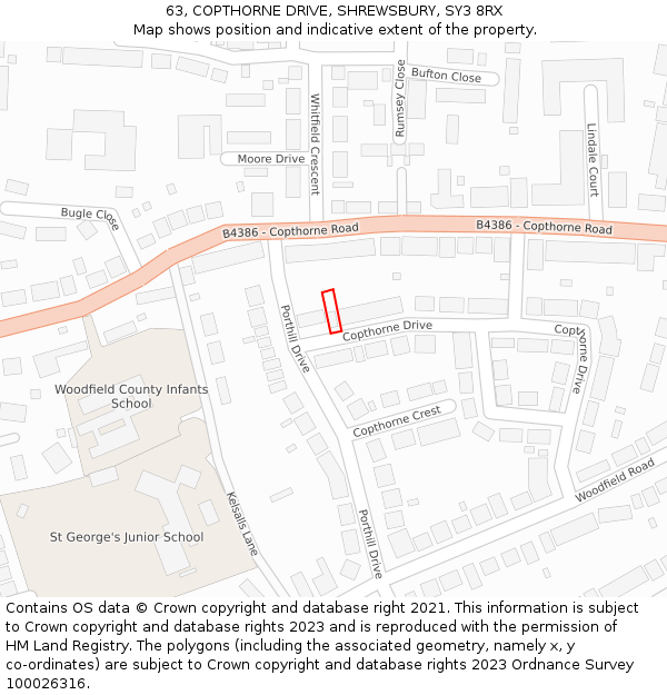 63, COPTHORNE DRIVE, SHREWSBURY, SY3 8RX: Location map and indicative extent of plot