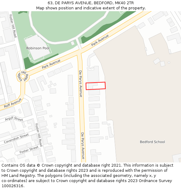 63, DE PARYS AVENUE, BEDFORD, MK40 2TR: Location map and indicative extent of plot