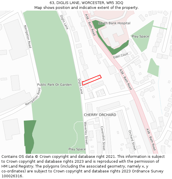 63, DIGLIS LANE, WORCESTER, WR5 3DQ: Location map and indicative extent of plot