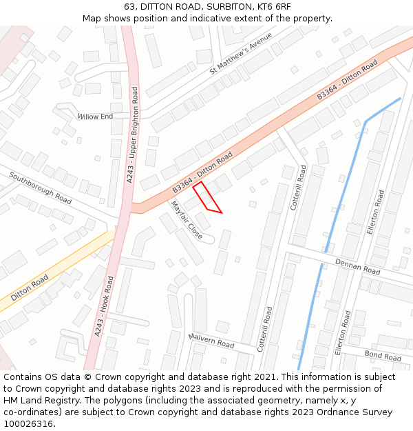 63, DITTON ROAD, SURBITON, KT6 6RF: Location map and indicative extent of plot