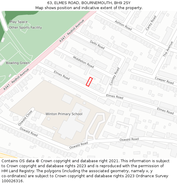 63, ELMES ROAD, BOURNEMOUTH, BH9 2SY: Location map and indicative extent of plot