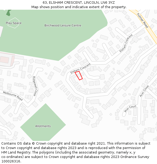 63, ELSHAM CRESCENT, LINCOLN, LN6 3YZ: Location map and indicative extent of plot
