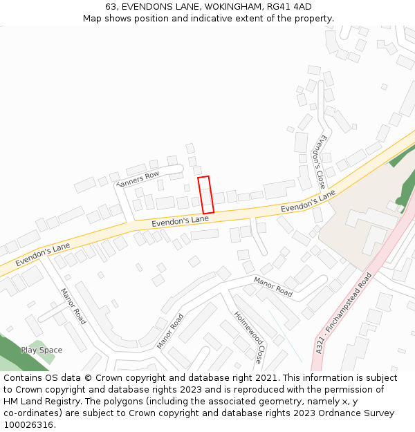 63, EVENDONS LANE, WOKINGHAM, RG41 4AD: Location map and indicative extent of plot