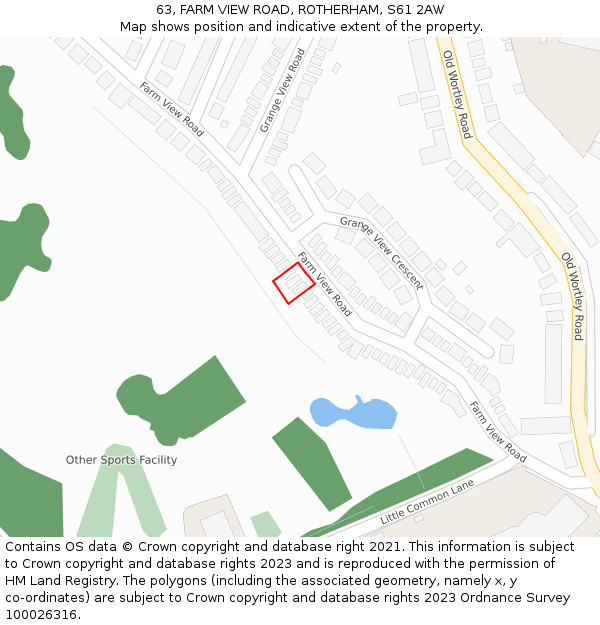 63, FARM VIEW ROAD, ROTHERHAM, S61 2AW: Location map and indicative extent of plot