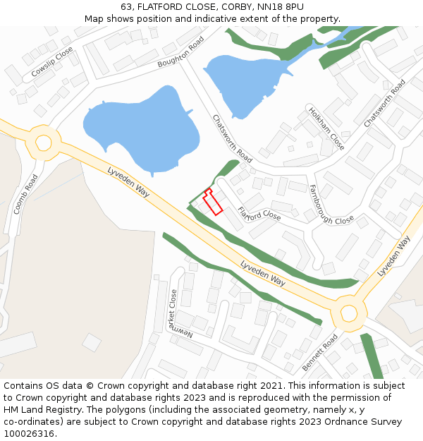 63, FLATFORD CLOSE, CORBY, NN18 8PU: Location map and indicative extent of plot