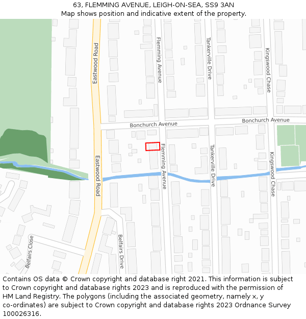 63, FLEMMING AVENUE, LEIGH-ON-SEA, SS9 3AN: Location map and indicative extent of plot