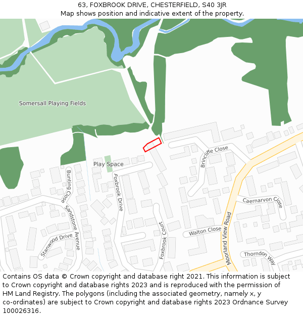63, FOXBROOK DRIVE, CHESTERFIELD, S40 3JR: Location map and indicative extent of plot