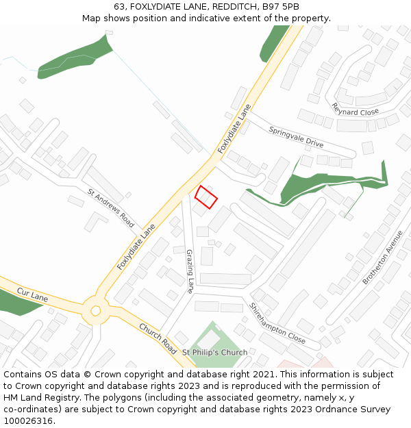 63, FOXLYDIATE LANE, REDDITCH, B97 5PB: Location map and indicative extent of plot