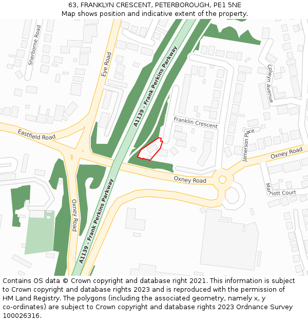 63, FRANKLYN CRESCENT, PETERBOROUGH, PE1 5NE: Location map and indicative extent of plot