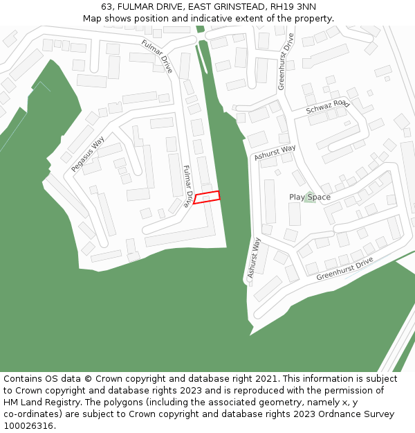 63, FULMAR DRIVE, EAST GRINSTEAD, RH19 3NN: Location map and indicative extent of plot