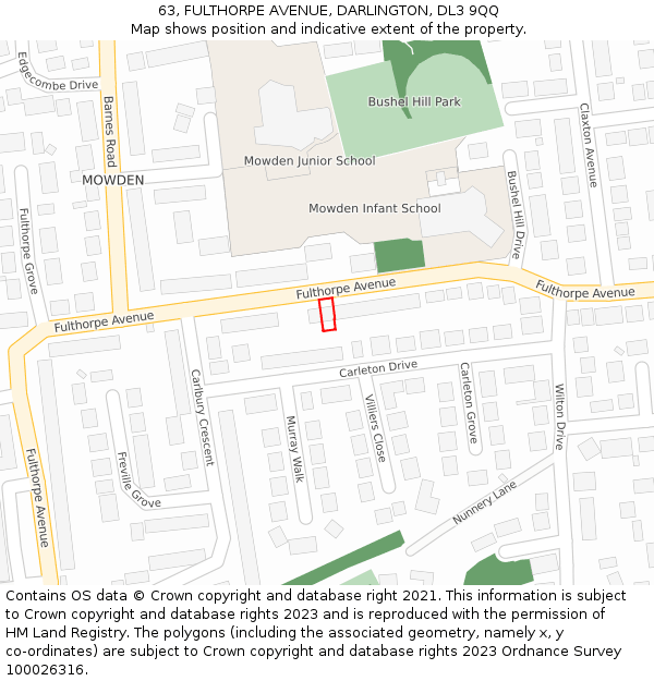 63, FULTHORPE AVENUE, DARLINGTON, DL3 9QQ: Location map and indicative extent of plot