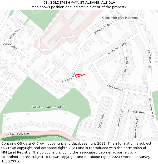63, GOLDSMITH WAY, ST ALBANS, AL3 5LH: Location map and indicative extent of plot