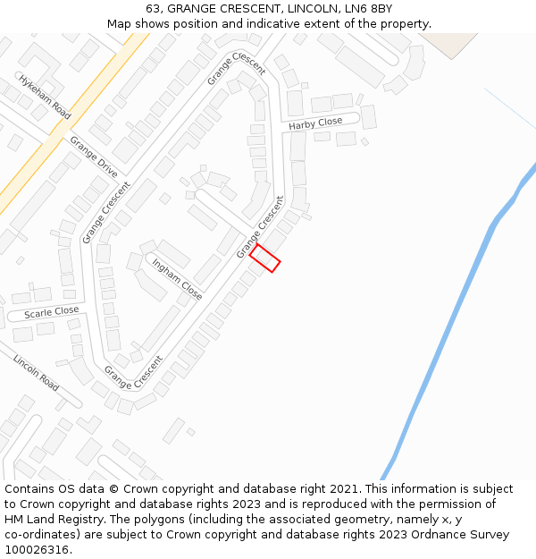 63, GRANGE CRESCENT, LINCOLN, LN6 8BY: Location map and indicative extent of plot