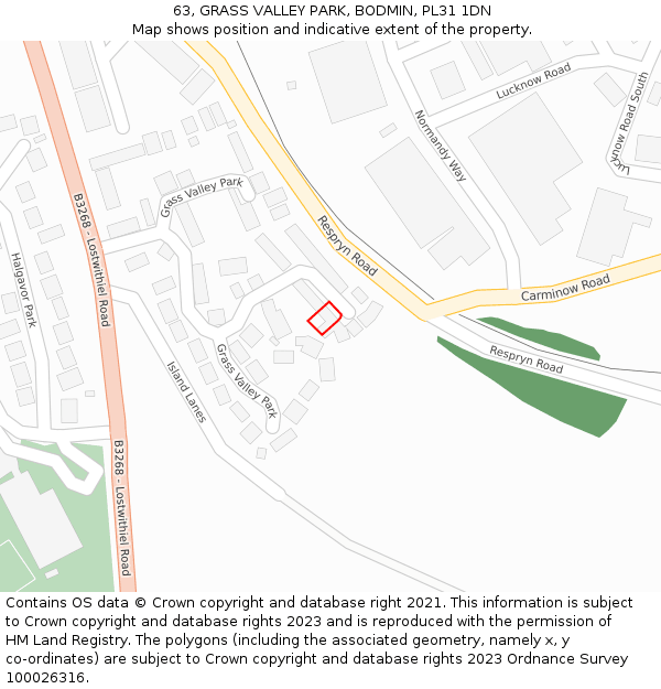 63, GRASS VALLEY PARK, BODMIN, PL31 1DN: Location map and indicative extent of plot