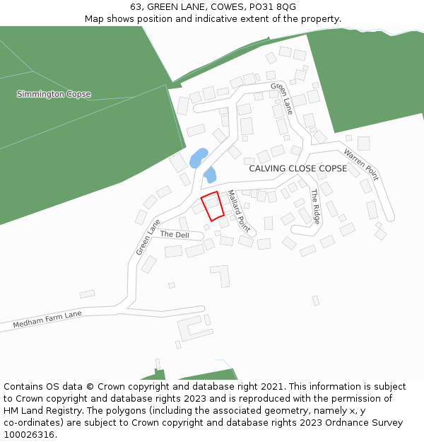 63, GREEN LANE, COWES, PO31 8QG: Location map and indicative extent of plot