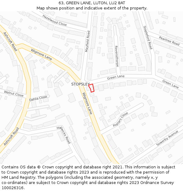 63, GREEN LANE, LUTON, LU2 8AT: Location map and indicative extent of plot