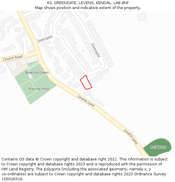 63, GREENGATE, LEVENS, KENDAL, LA8 8NF: Location map and indicative extent of plot