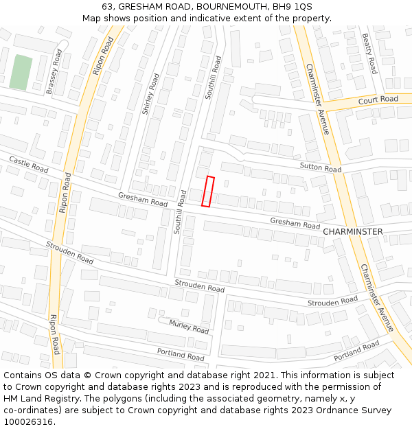 63, GRESHAM ROAD, BOURNEMOUTH, BH9 1QS: Location map and indicative extent of plot