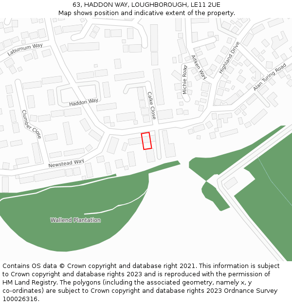 63, HADDON WAY, LOUGHBOROUGH, LE11 2UE: Location map and indicative extent of plot
