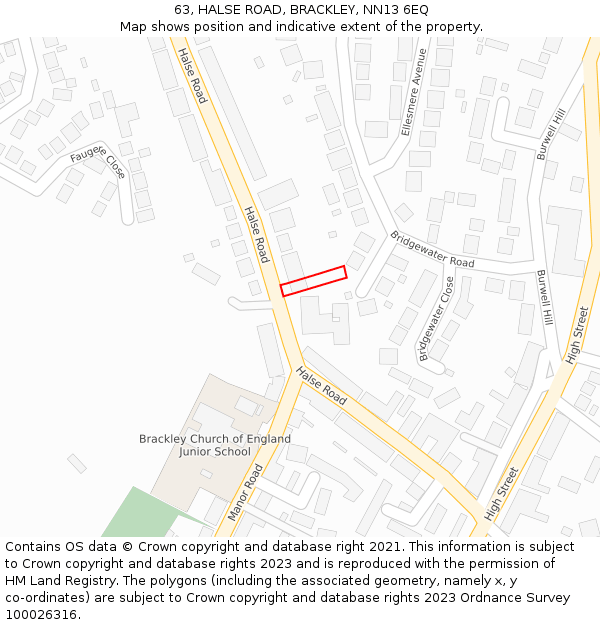 63, HALSE ROAD, BRACKLEY, NN13 6EQ: Location map and indicative extent of plot