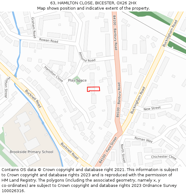 63, HAMILTON CLOSE, BICESTER, OX26 2HX: Location map and indicative extent of plot