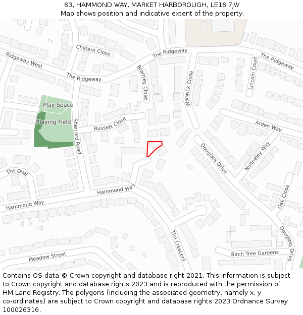63, HAMMOND WAY, MARKET HARBOROUGH, LE16 7JW: Location map and indicative extent of plot