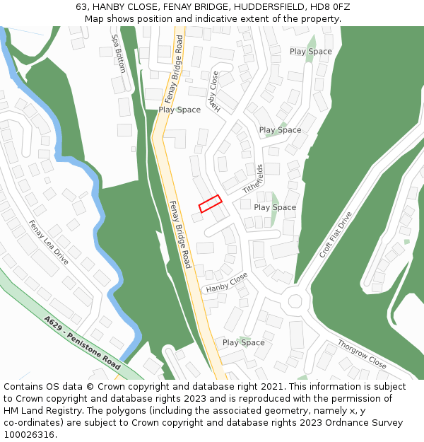 63, HANBY CLOSE, FENAY BRIDGE, HUDDERSFIELD, HD8 0FZ: Location map and indicative extent of plot