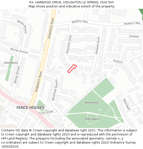 63, HARWOOD DRIVE, HOUGHTON LE SPRING, DH4 5NY: Location map and indicative extent of plot