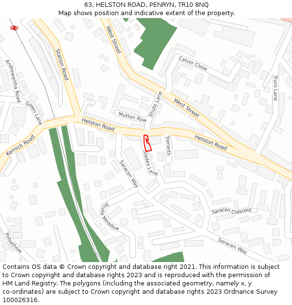 63, HELSTON ROAD, PENRYN, TR10 8NQ: Location map and indicative extent of plot