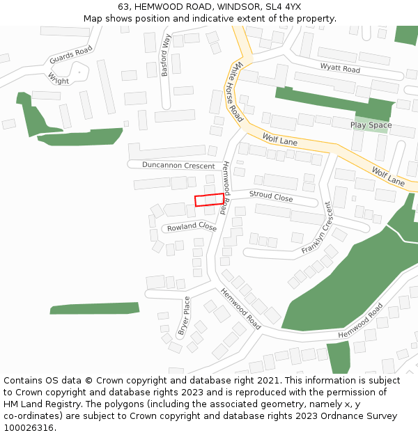 63, HEMWOOD ROAD, WINDSOR, SL4 4YX: Location map and indicative extent of plot