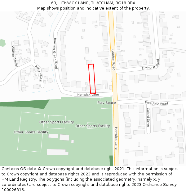63, HENWICK LANE, THATCHAM, RG18 3BX: Location map and indicative extent of plot
