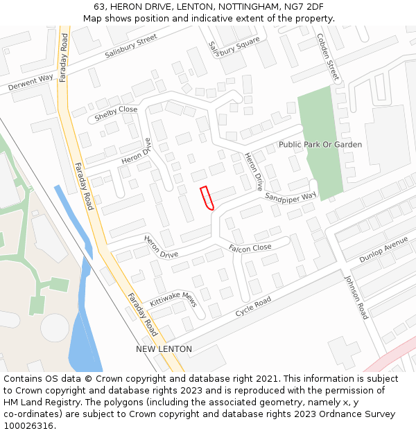 63, HERON DRIVE, LENTON, NOTTINGHAM, NG7 2DF: Location map and indicative extent of plot