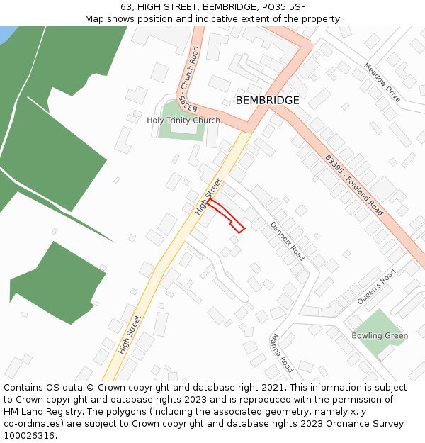63, HIGH STREET, BEMBRIDGE, PO35 5SF: Location map and indicative extent of plot
