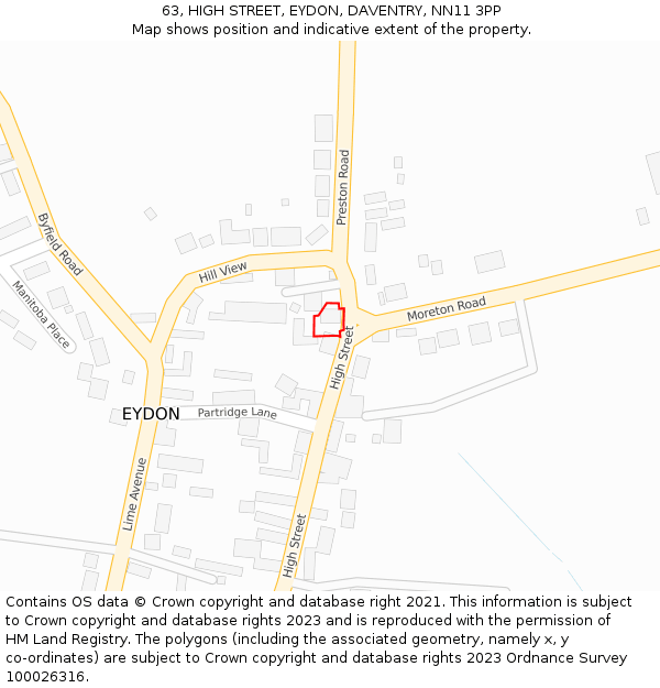 63, HIGH STREET, EYDON, DAVENTRY, NN11 3PP: Location map and indicative extent of plot