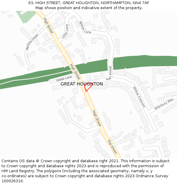 63, HIGH STREET, GREAT HOUGHTON, NORTHAMPTON, NN4 7AF: Location map and indicative extent of plot