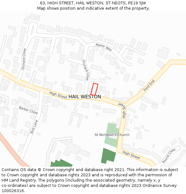 63, HIGH STREET, HAIL WESTON, ST NEOTS, PE19 5JW: Location map and indicative extent of plot