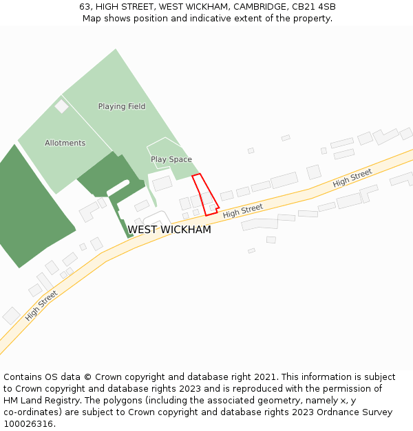 63, HIGH STREET, WEST WICKHAM, CAMBRIDGE, CB21 4SB: Location map and indicative extent of plot