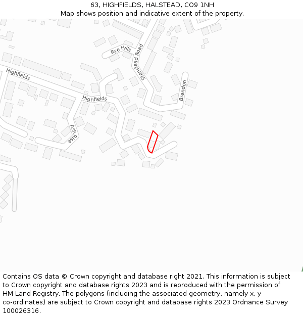63, HIGHFIELDS, HALSTEAD, CO9 1NH: Location map and indicative extent of plot