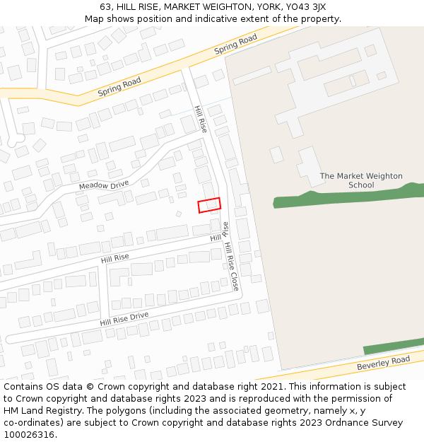 63, HILL RISE, MARKET WEIGHTON, YORK, YO43 3JX: Location map and indicative extent of plot
