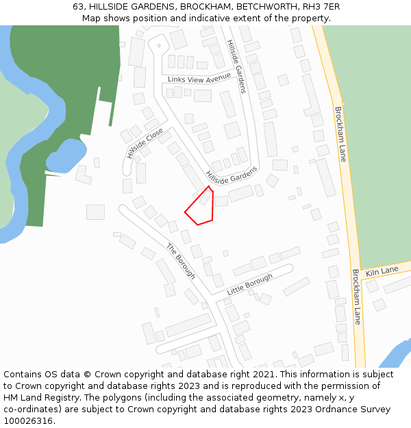 63, HILLSIDE GARDENS, BROCKHAM, BETCHWORTH, RH3 7ER: Location map and indicative extent of plot