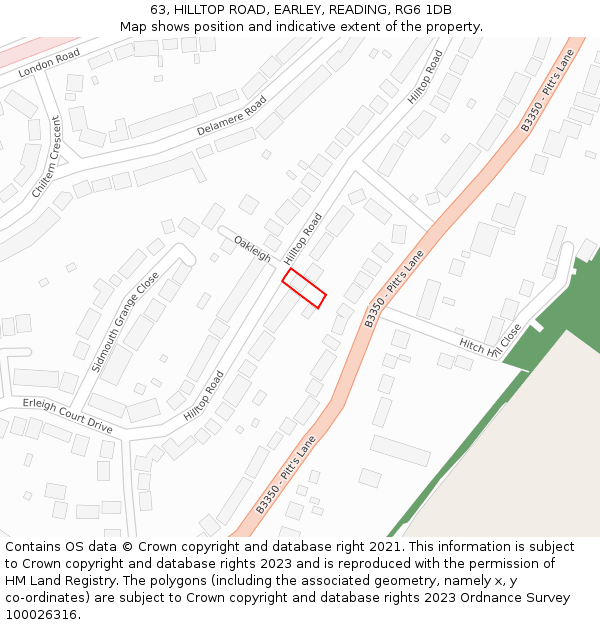 63, HILLTOP ROAD, EARLEY, READING, RG6 1DB: Location map and indicative extent of plot