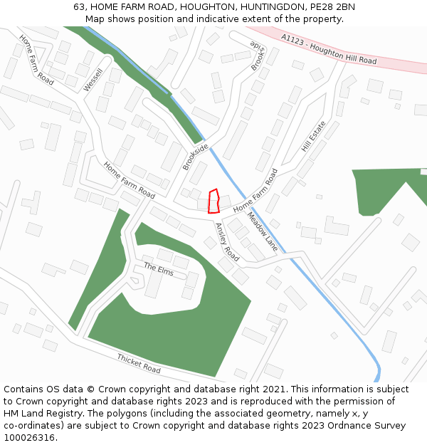 63, HOME FARM ROAD, HOUGHTON, HUNTINGDON, PE28 2BN: Location map and indicative extent of plot